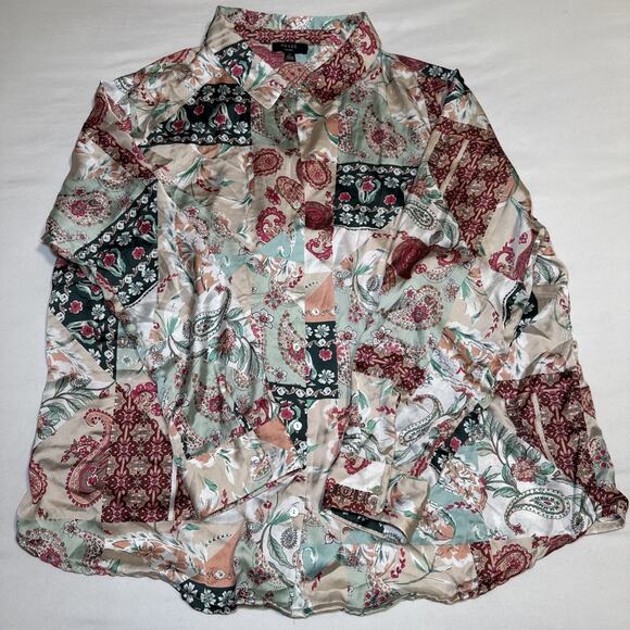 Haver London Semi Sheer Blouse Floral Plus 3X Whimsical Colorful Long Sleeve EUC - Picture 7 of 10